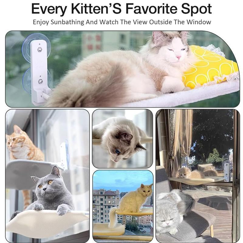 Folding Cat Hammock for Window Robust Metal Frame 4 Strong Suction Cups Foldable Machine Washable Bed Cat Window Perch for Cats and Small Dogs Cordless Design Reversible Covers 360° View - Apartment