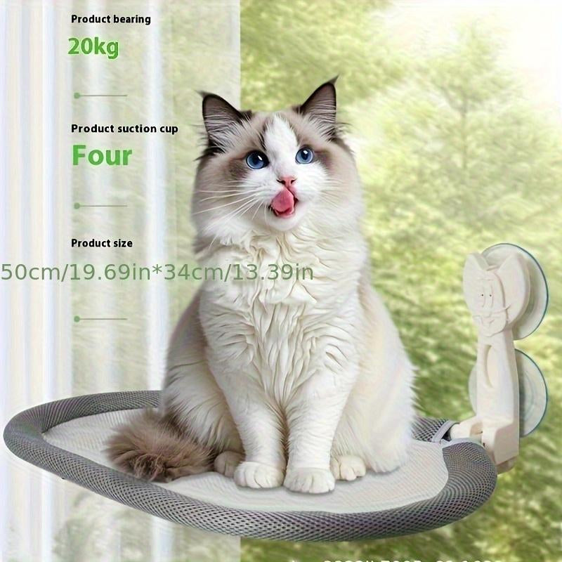 Folding Cat Hammock for Window Robust Metal Frame 4 Strong Suction Cups Foldable Machine Washable Bed Cat Window Perch for Cats and Small Dogs Cordless Design Reversible Covers 360° View - Apartment