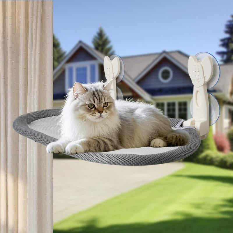 Folding Cat Hammock for Window Robust Metal Frame 4 Strong Suction Cups Foldable Machine Washable Bed Cat Window Perch for Cats and Small Dogs Cordless Design Reversible Covers 360° View - Apartment