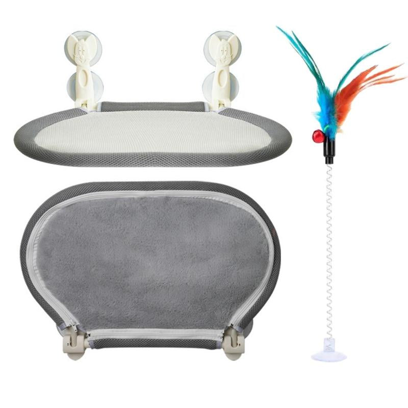 Folding Cat Hammock for Window Robust Metal Frame 4 Strong Suction Cups Foldable Machine Washable Bed Cat Window Perch for Cats and Small Dogs Cordless Design Reversible Covers 360° View - Apartment