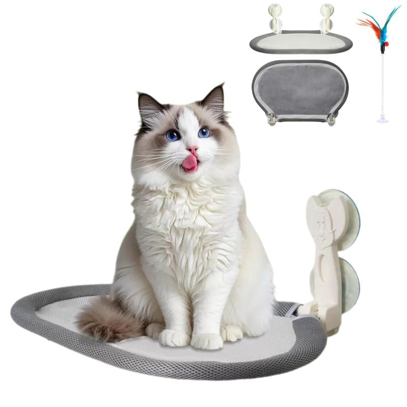 Folding Cat Hammock for Window Robust Metal Frame 4 Strong Suction Cups Foldable Machine Washable Bed Cat Window Perch for Cats and Small Dogs Cordless Design Reversible Covers 360° View - Apartment