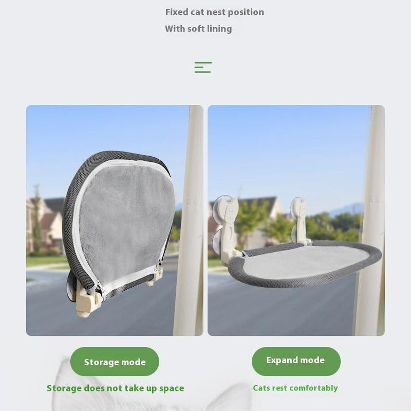 Folding Cat Hammock for Window Robust Metal Frame 4 Strong Suction Cups Foldable Machine Washable Bed Cat Window Perch for Cats and Small Dogs Cordless Design Reversible Covers 360° View - Apartment